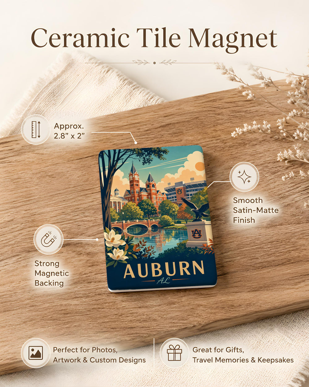 Auburn Alabama Fridge Magnet, Auburn AL Souvenir Magnet, Auburn University Town Gift, Alabama Travel Keepsake Magnet