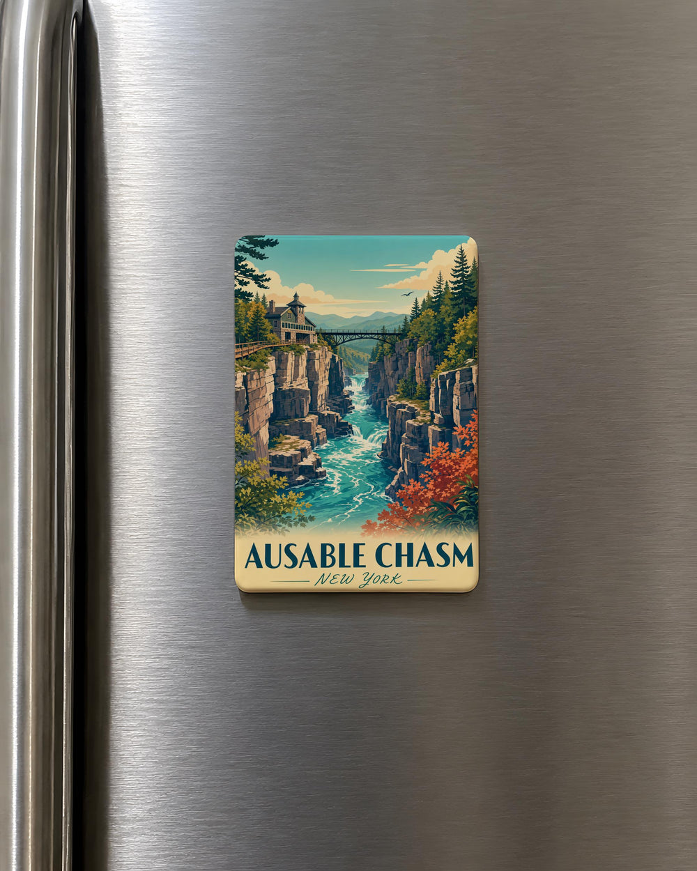Ausable Chasm Fridge Magnet, Adirondack Park New York Gorge Souvenir, Hiking Travel Nature Landmark Magnet