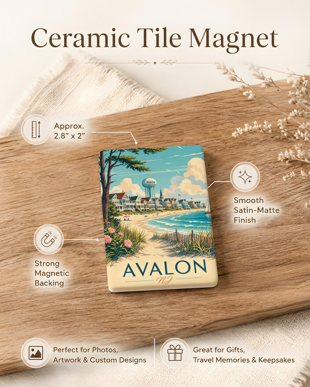 Avalon NJ Fridge Magnet, Avalon New Jersey Souvenir Magnet, Jersey Shore Beach Town Gift, Coastal Travel Keepsake Magnet