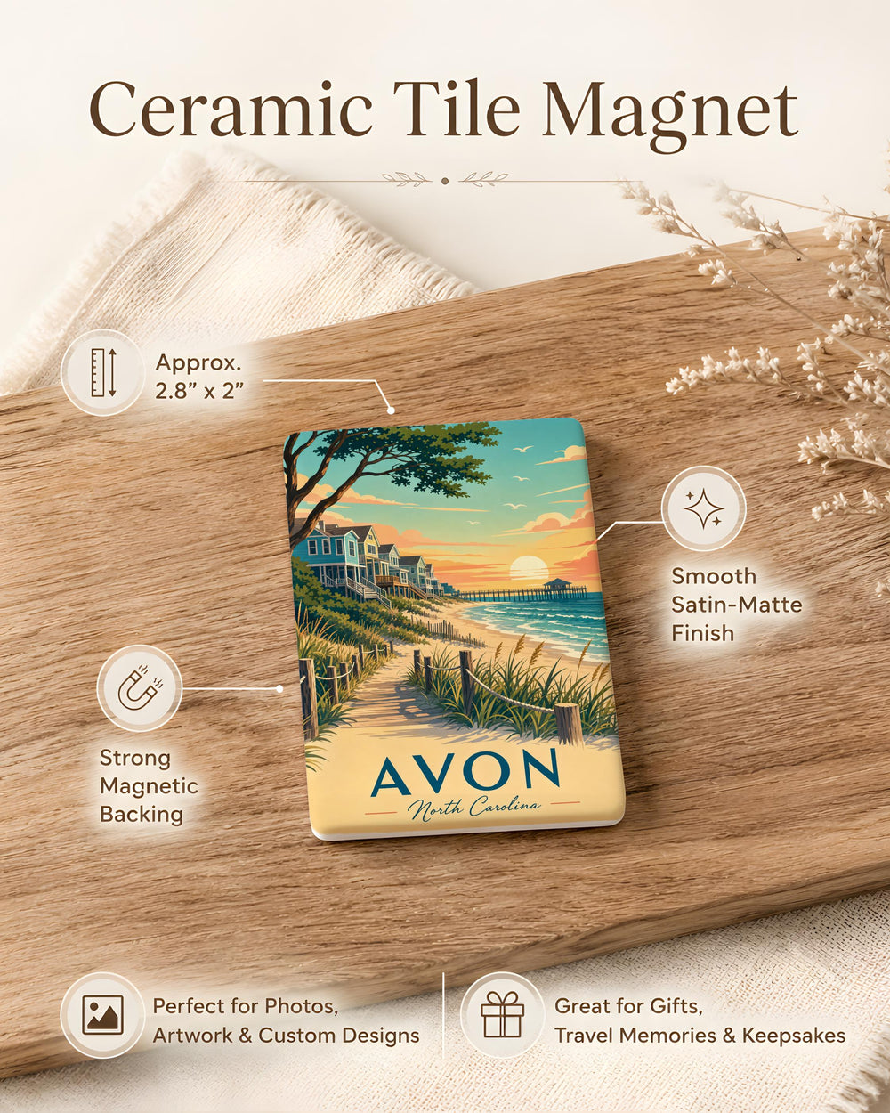 Avon NC Fridge Magnet, Avon North Carolina Souvenir Magnet, Outer Banks Vacation Gift, Coastal Town Keepsake Magnet
