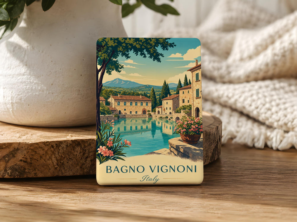 Bagno Vignoni Fridge Magnet, Tuscany Italy Thermal Spa Village Piazza delle Sorgenti Travel Souvenir Magnet