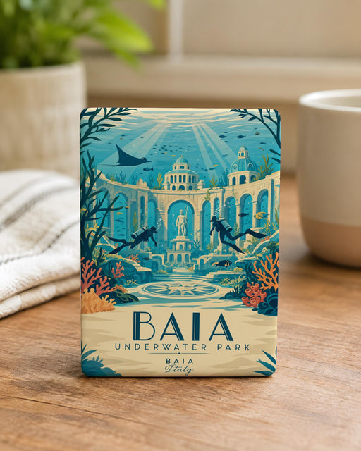 Baia Underwater Park Fridge Magnet, Submerged Ruins and Ancient Statues Sea Life Souvenir Magnet, Italy Travel Gift