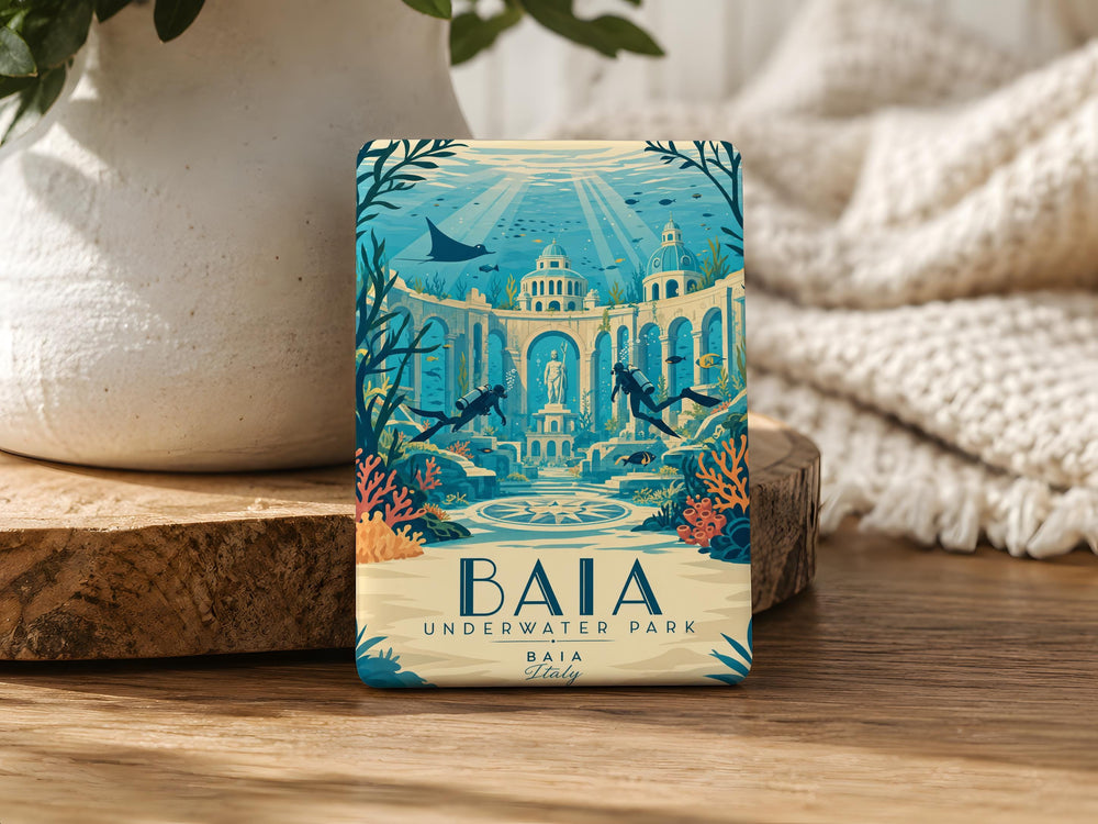Baia Underwater Park Fridge Magnet, Submerged Ruins and Ancient Statues Sea Life Souvenir Magnet, Italy Travel Gift