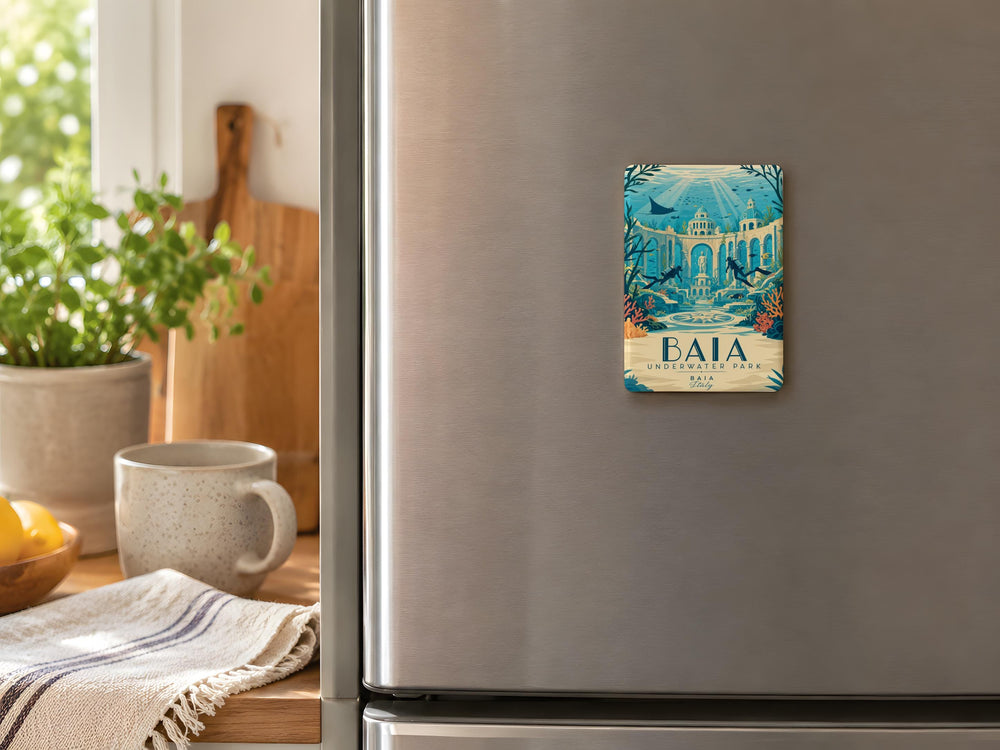 Baia Underwater Park Fridge Magnet, Submerged Ruins and Ancient Statues Sea Life Souvenir Magnet, Italy Travel Gift