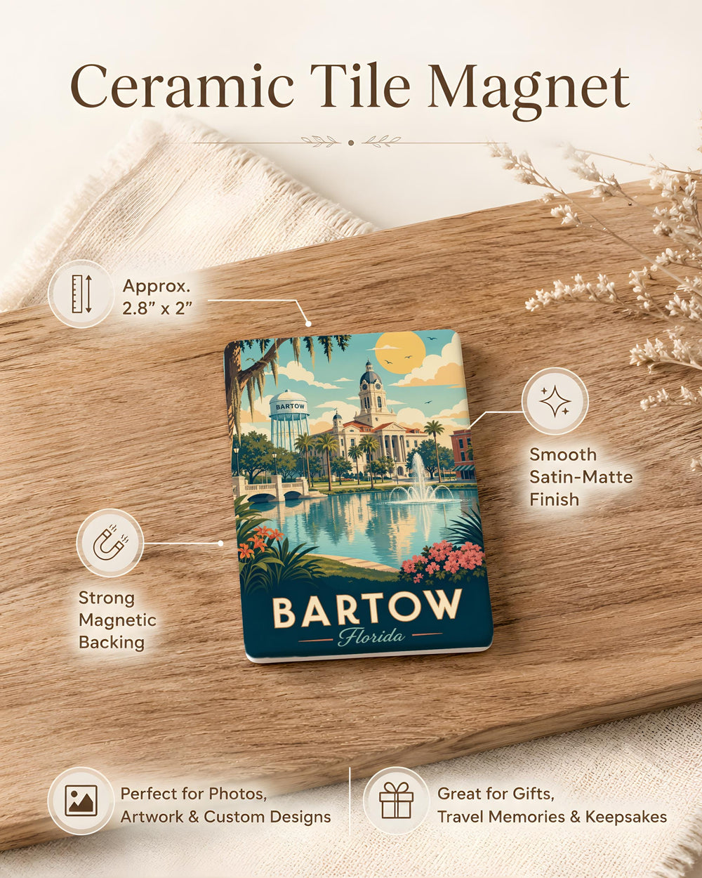 Bartow FL Fridge Magnet, Florida Souvenir Magnet, Bartow Florida Travel Gift, Polk County Landmark Keepsake Magnet
