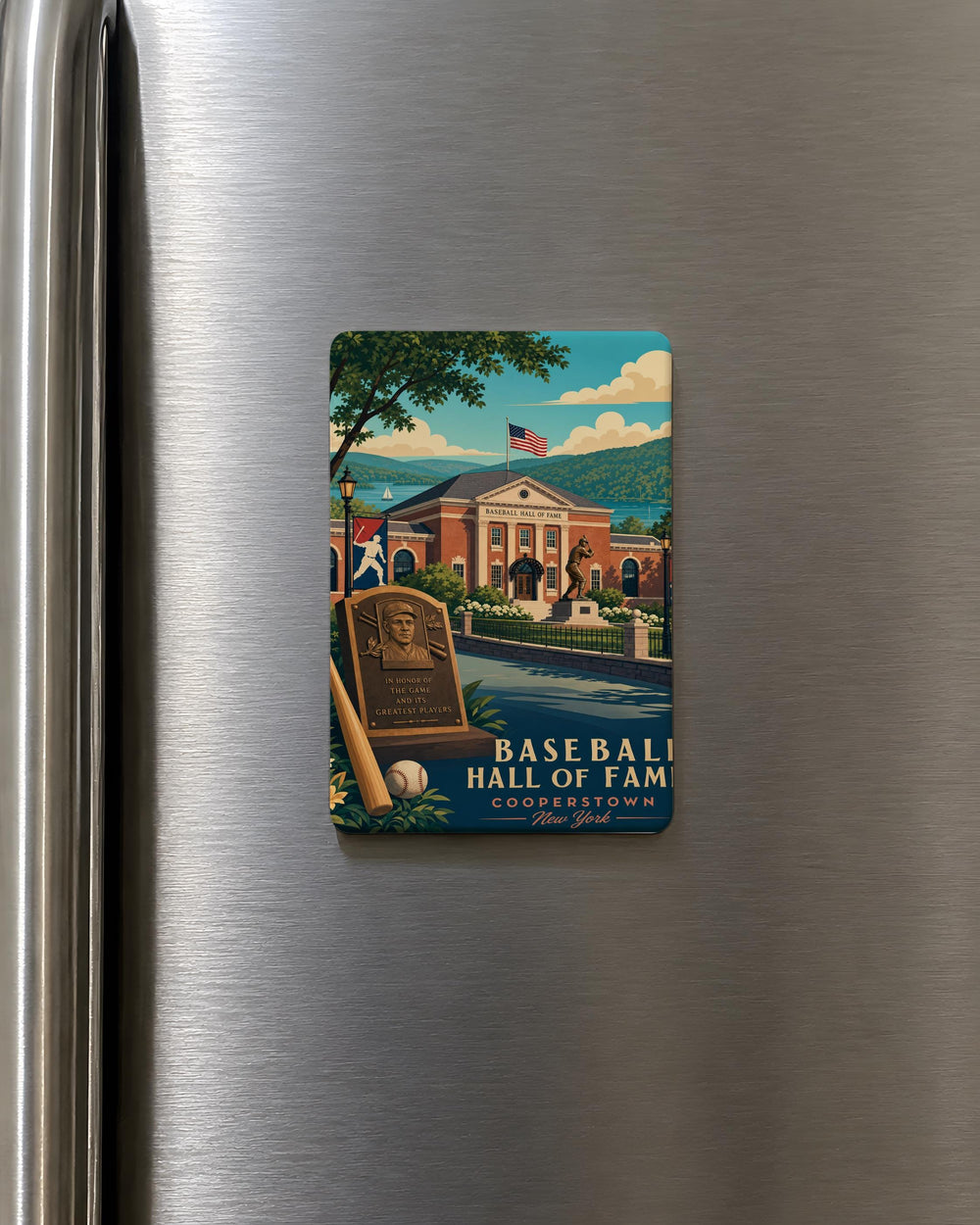 Baseball Hall of Fame Fridge Magnet, Cooperstown Baseball Museum Souvenir Magnet, Sports Fan Kitchen Locker Magnet