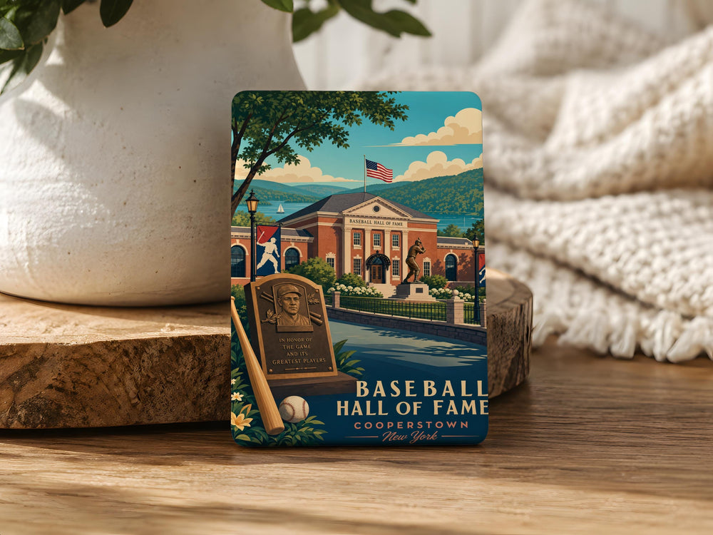Baseball Hall of Fame Fridge Magnet, Cooperstown Baseball Museum Souvenir Magnet, Sports Fan Kitchen Locker Magnet