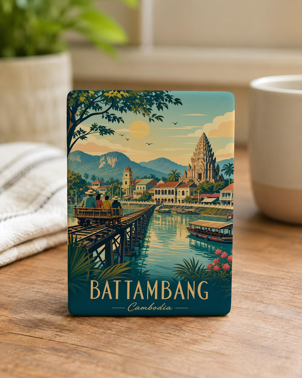Battambang Cambodia Fridge Magnet, Battambang City Souvenir Magnet, Cambodia Travel Gift, Southeast Asia Landmark Magnet
