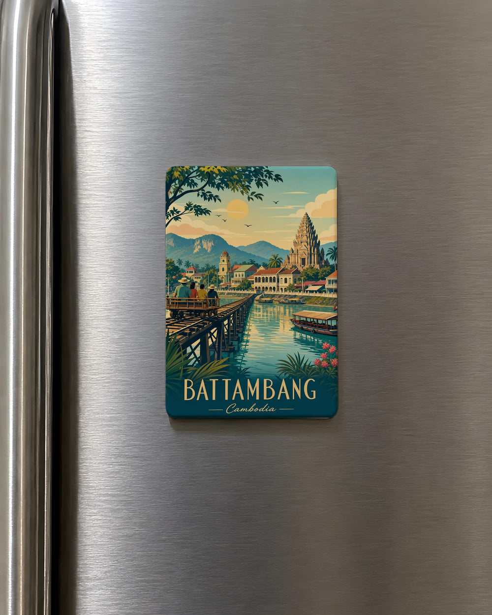 Battambang Cambodia Fridge Magnet, Battambang City Souvenir Magnet, Cambodia Travel Gift, Southeast Asia Landmark Magnet