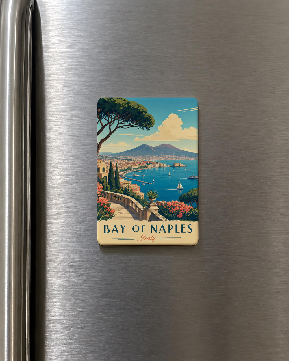 Bay of Naples Fridge Magnet, Naples Italy Coastal Scene Souvenir Magnet, Italian Bay Travel Keepsake Magnet