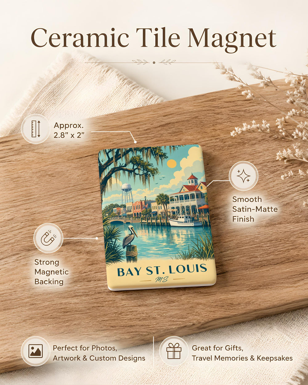 Bay St Louis MS Fridge Magnet, Bay St. Louis Mississippi Souvenir Magnet, Coastal Town Travel Gift, Gulf Coast Keepsake