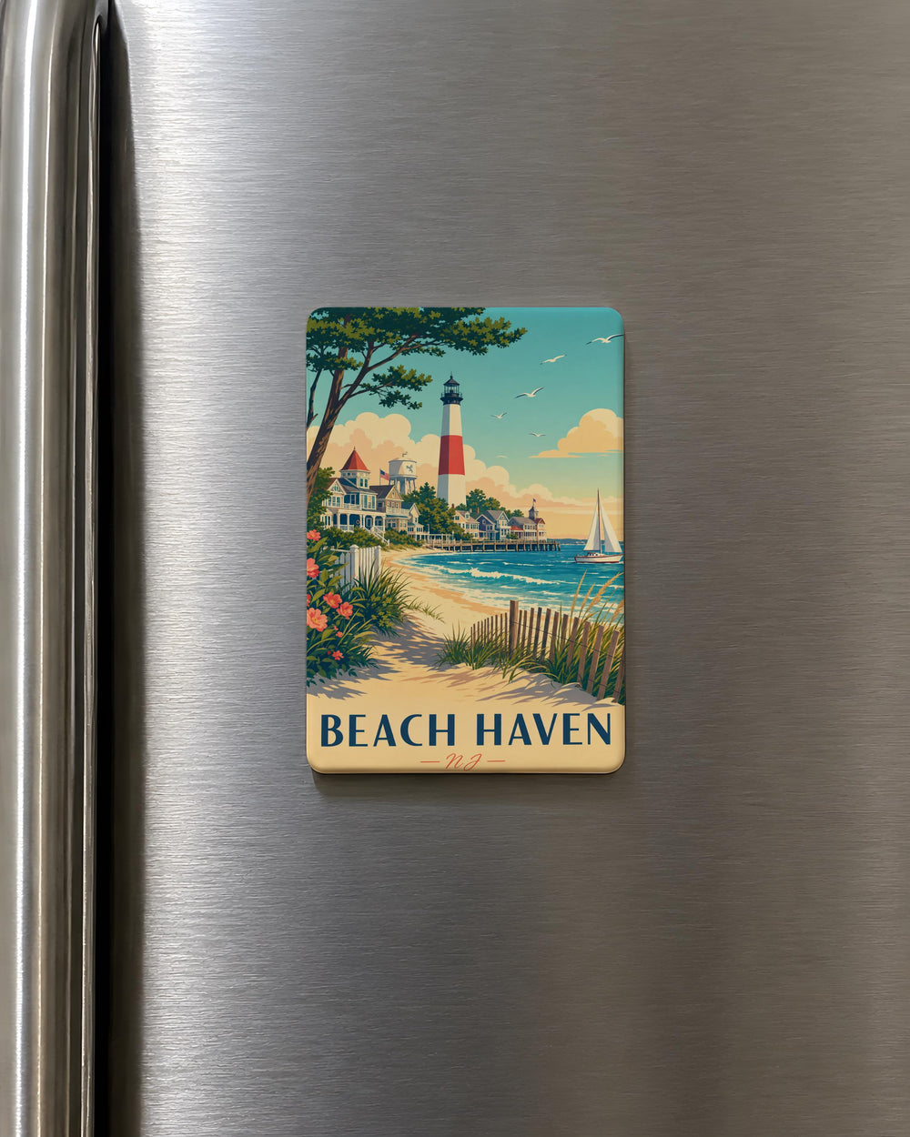 Beach Haven NJ Fridge Magnet, Long Beach Island New Jersey Souvenir, Coastal Beach Town Vacation Keepsake Gift