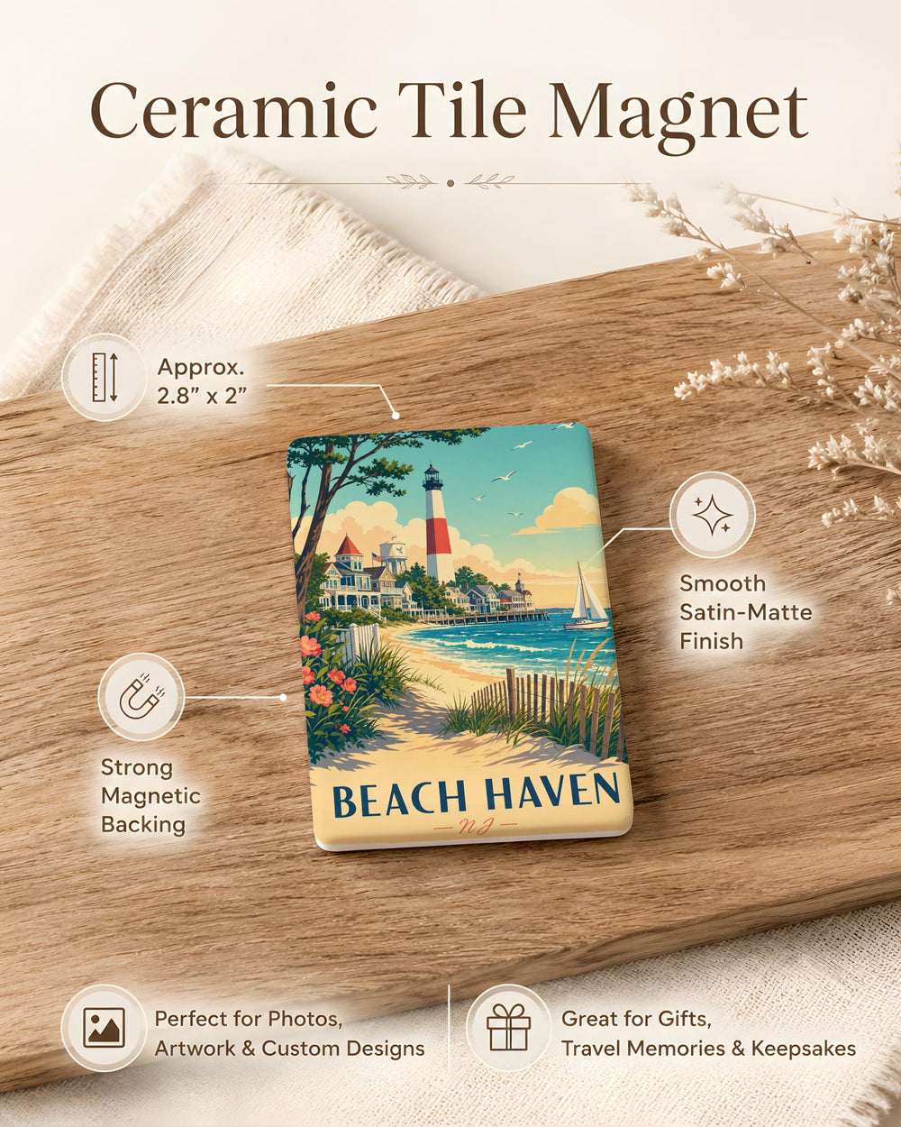 Beach Haven NJ Fridge Magnet, Long Beach Island New Jersey Souvenir, Coastal Beach Town Vacation Keepsake Gift