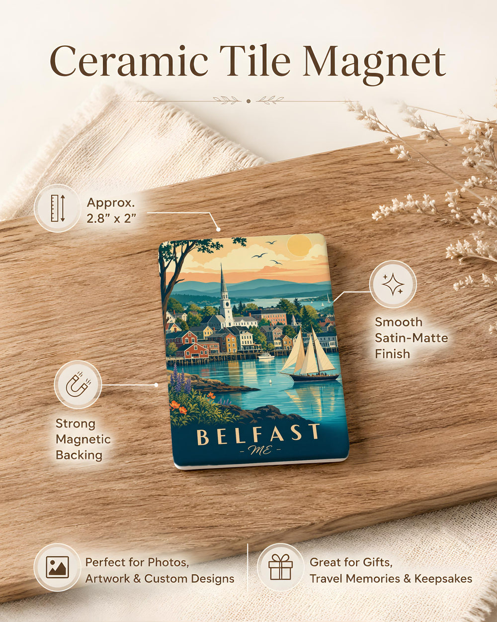 Belfast Maine Fridge Magnet, Belfast ME Souvenir Magnet, Coastal Maine Travel Gift, Belfast Harbor Keepsake Magnet