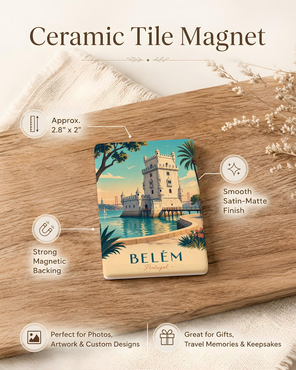 Belém Tower Fridge Magnet, Lisbon Portugal Landmark Souvenir Magnet, Travel Gift, Historic Tower Keepsake Magnet
