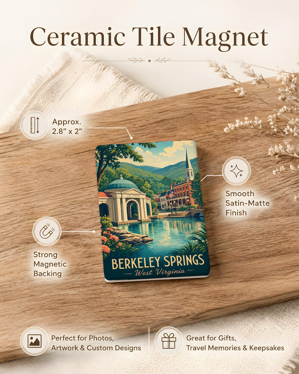 Berkeley Springs WV Fridge Magnet, Berkeley Springs West Virginia Souvenir Magnet, Travel Gift, Appalachian Town Keepsake Magnet