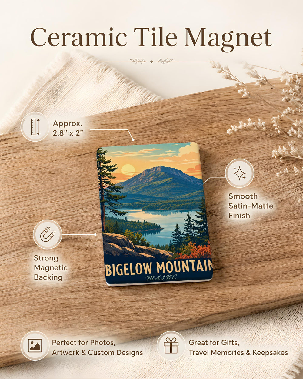 Bigelow Mountain Fridge Magnet, Bigelow Mountain Peak Souvenir Magnet, Maine Mountain Travel Keepsake Magnet
