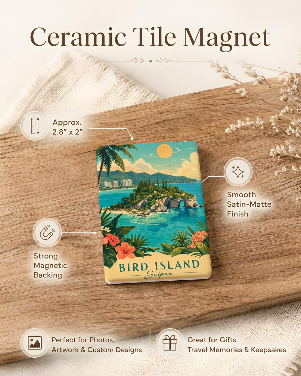 Bird Island Saipan Fridge Magnet, Northern Mariana Islands Landmark Souvenir, Island Coast Scenic Travel Gift