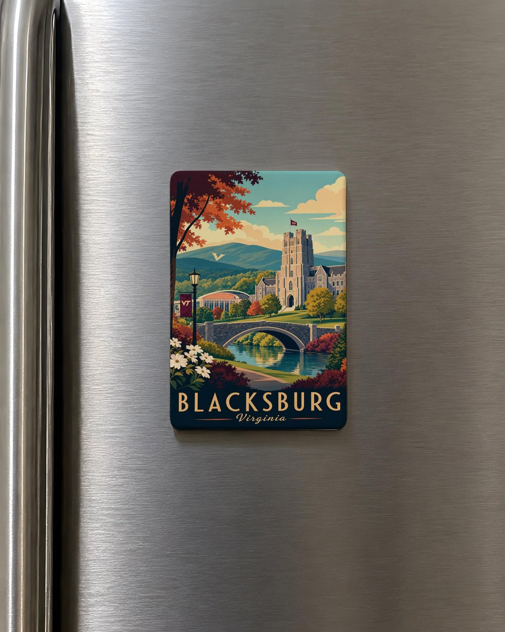 Blacksburg VA Fridge Magnet, Virginia Tech Town Souvenir, Blacksburg Virginia Travel Gift, College Town Keepsake Magnet