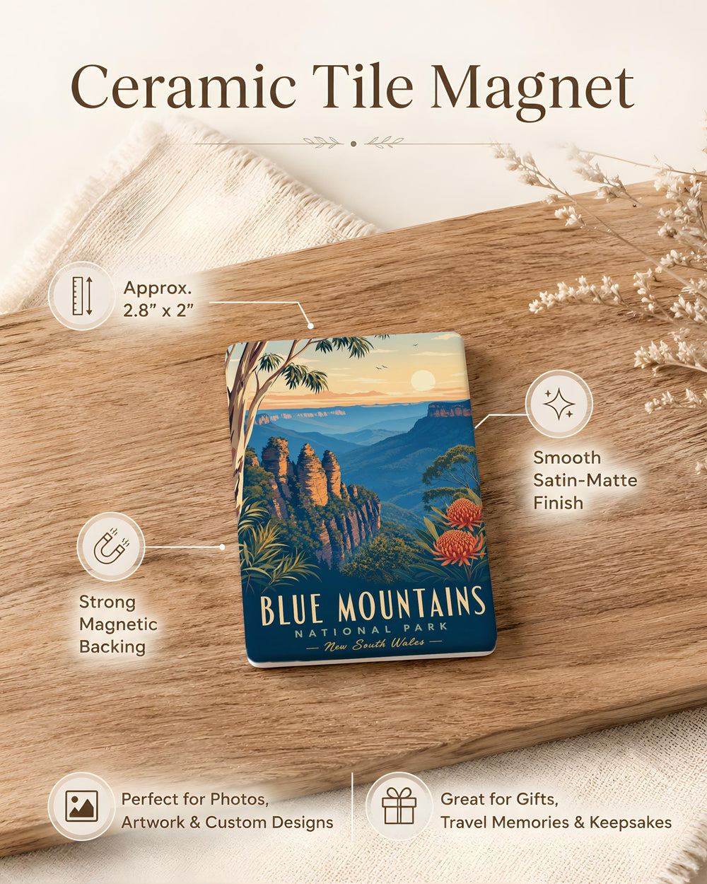 Blue Mountains National Park Fridge Magnet, Australia Scenic Souvenir Magnet, Travel Landmark Kitchen Decor Gift
