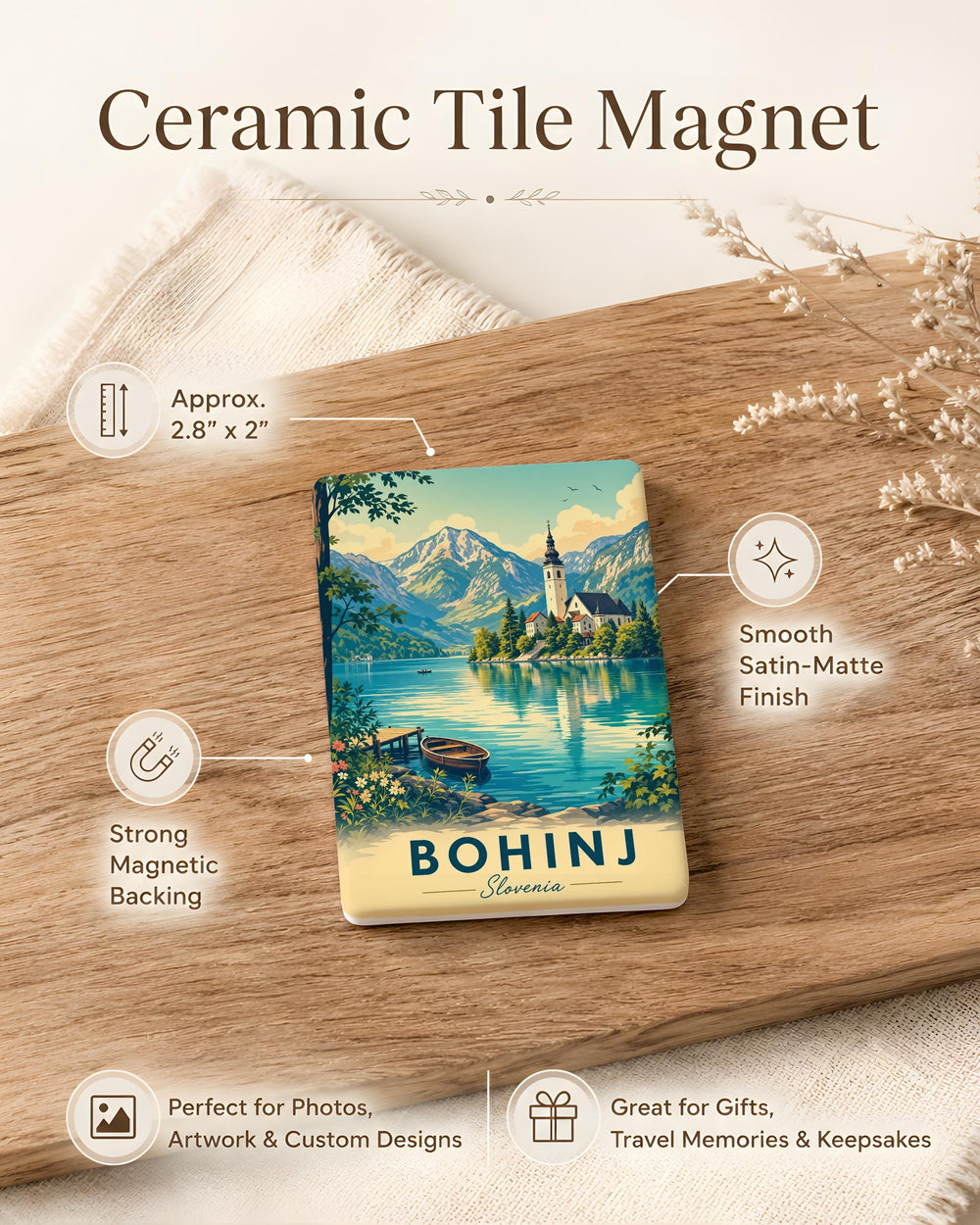 Bohinj Slovenia Fridge Magnet, Lake Bohinj Travel Souvenir, Julian Alps Mountain Landscape Keepsake Magnet