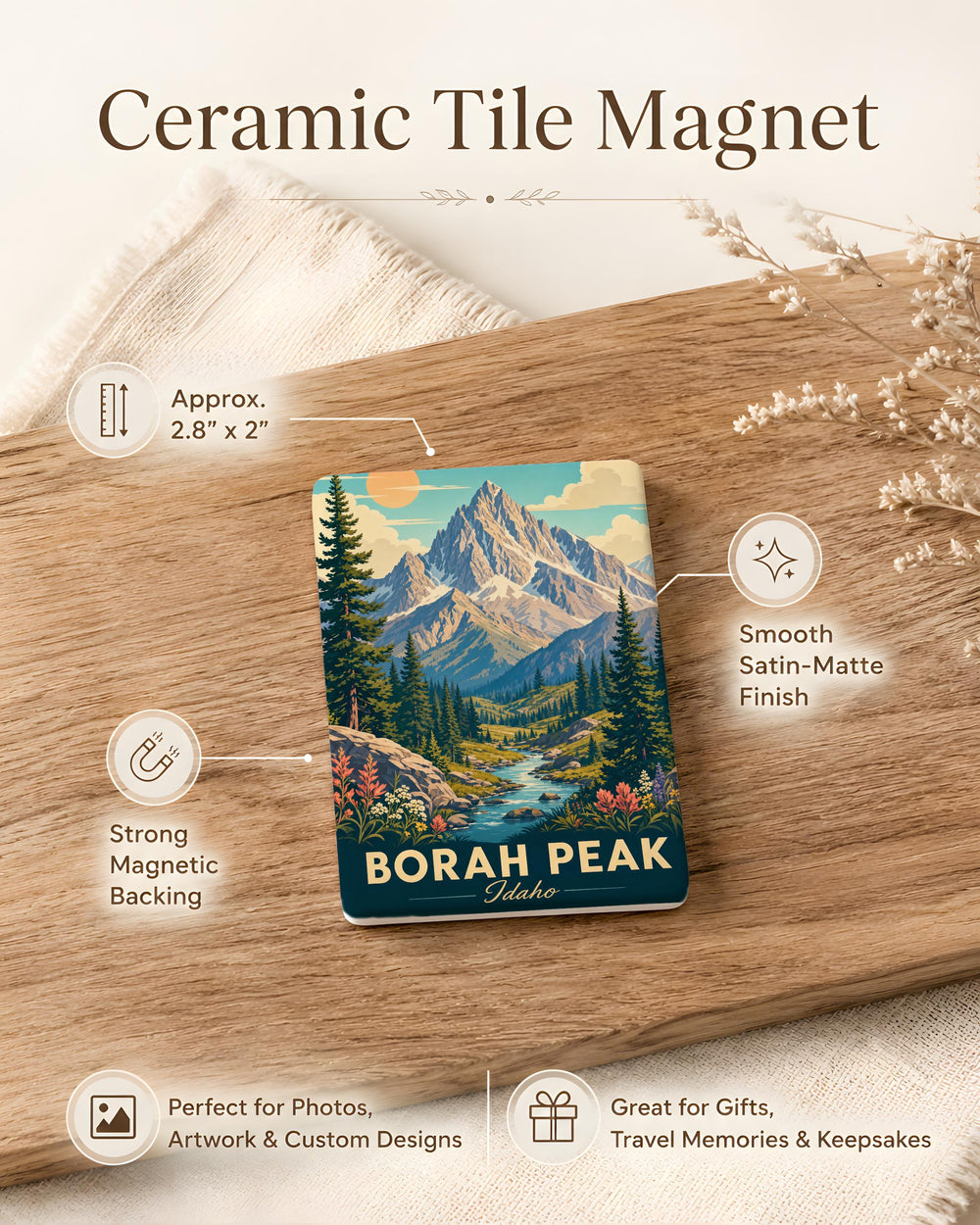 Borah Peak Idaho Fridge Magnet, Idaho Mountain Landmark Souvenir Magnet, Borah Peak Travel Gift, Idaho Outdoor Adventure Magnet