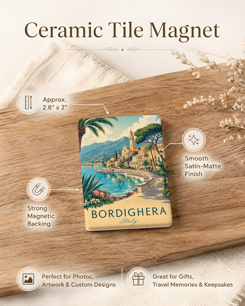 Bordighera Italy Fridge Magnet, Bordighera Souvenir Magnet, Italian Riviera Travel Gift, Liguria Vacation Keepsake, Italy Landmark Magnet