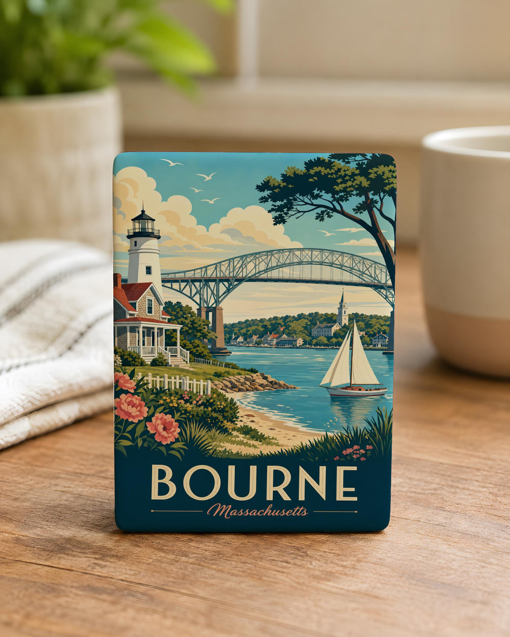Bourne MA Fridge Magnet, Bourne Massachusetts Souvenir Magnet, Cape Cod Travel Keepsake, Massachusetts Coastal Town Magnet