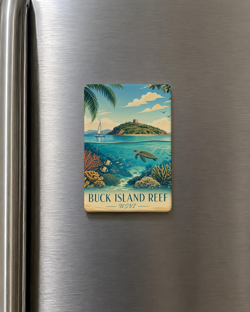 Buck Island Reef USVI Fridge Magnet, U.S. Virgin Islands Caribbean Reef Island Souvenir Magnet, Buck Island National Monument Gift