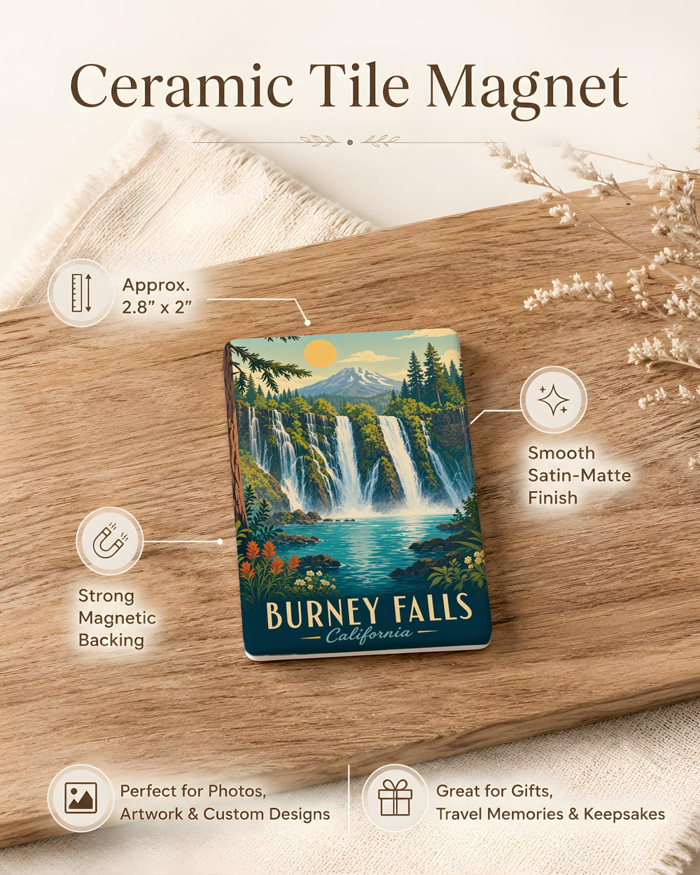 Burney Falls California Fridge Magnet, Burney Falls Waterfall Souvenir Magnet, Shasta County Nature Travel Gift