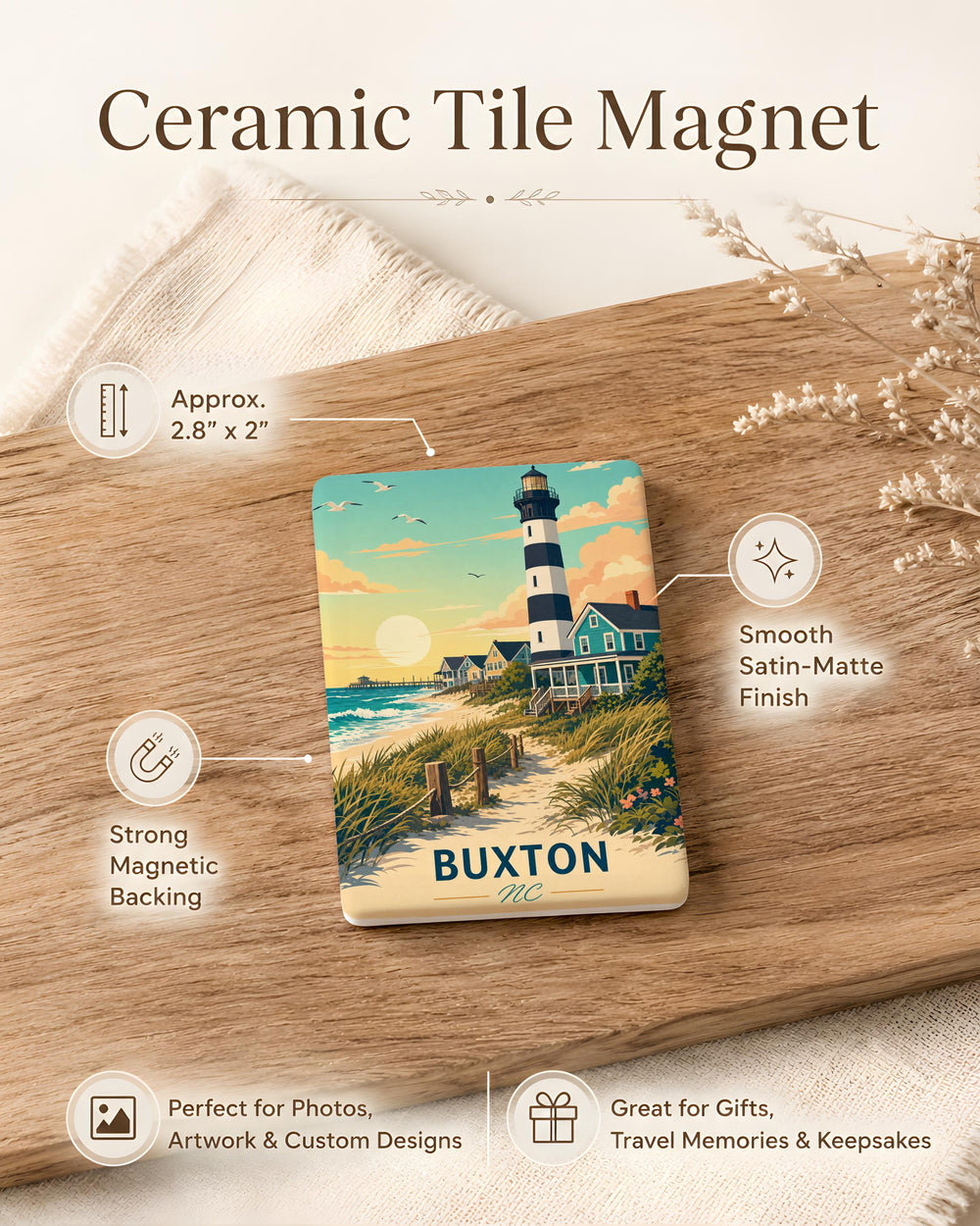 Buxton NC Fridge Magnet, Buxton North Carolina Souvenir Magnet, Outer Banks NC Travel Gift, Coastal Town Keepsake Magnet