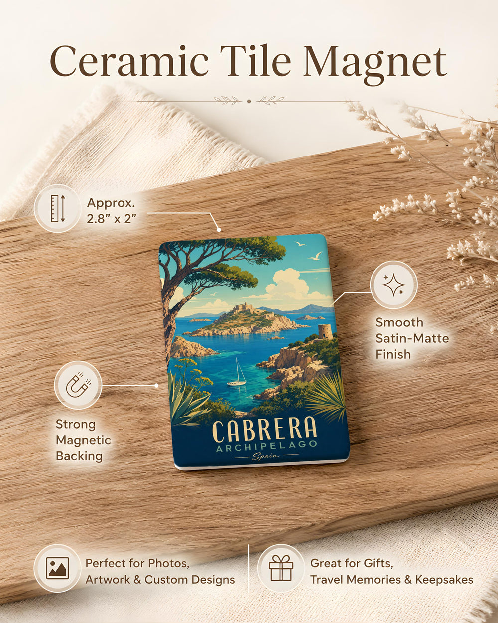 Cabrera Archipelago Fridge Magnet, Cabrera National Park Spain Souvenir, Balearic Islands Travel Keepsake Magnet