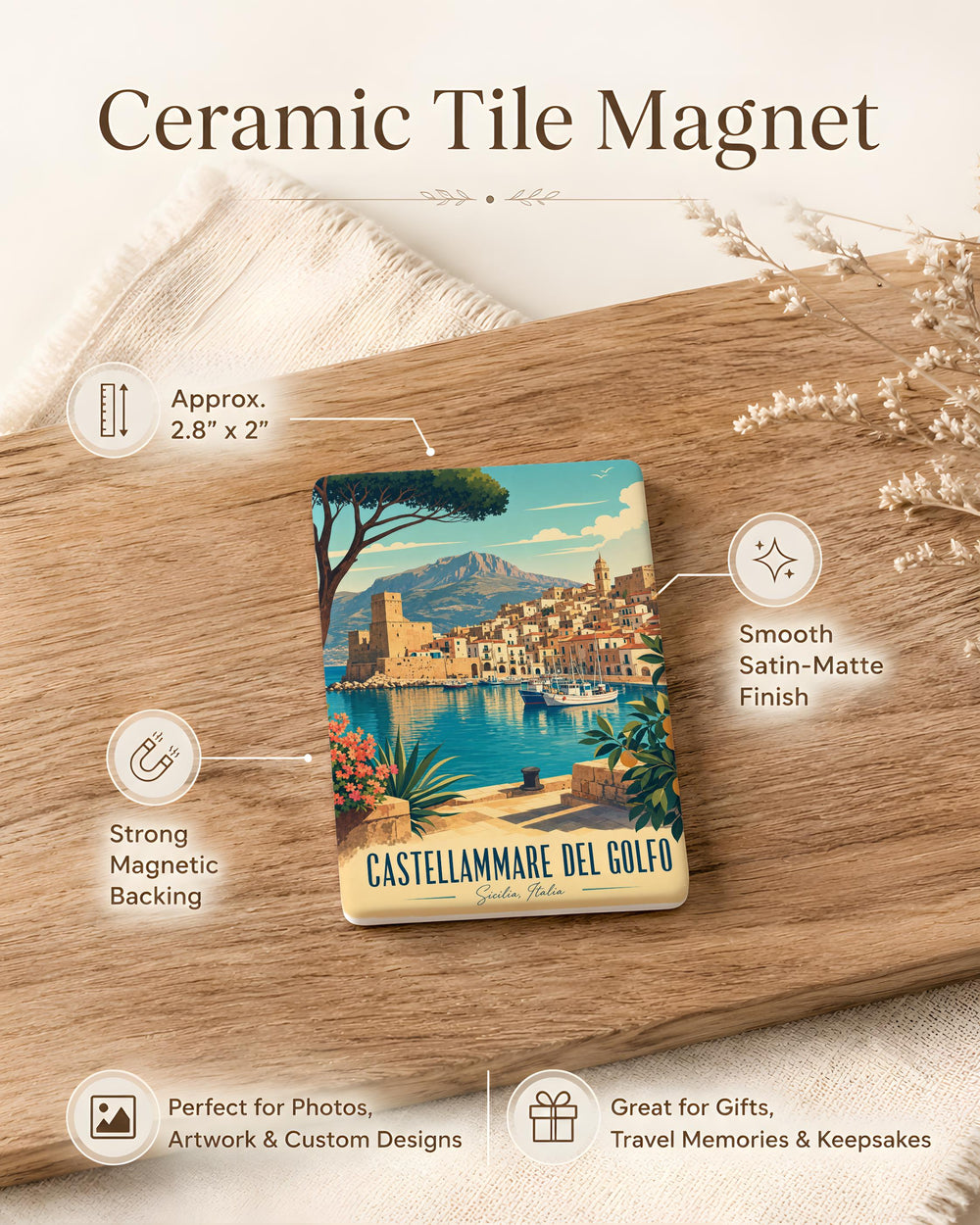 Castellammare del Golfo Fridge Magnet, Sicily Italy Travel Souvenir, Coastal Harbor Town Landmark Magnet, Italian Vacation Gift