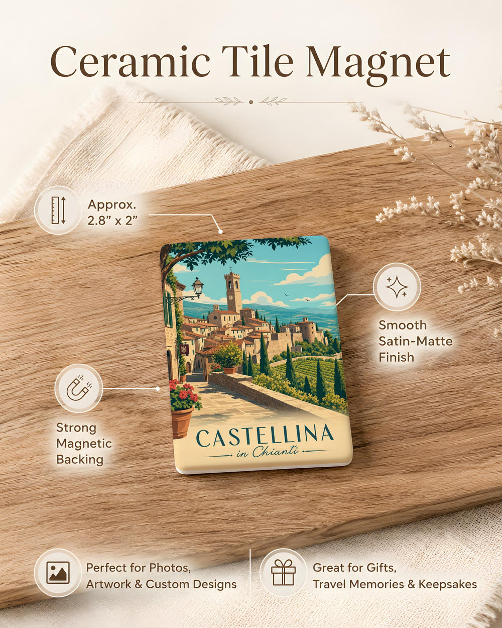 Castellina in Chianti Fridge Magnet, Tuscany Italy Travel Souvenir, Chianti Village Landmark Keepsake Magnet