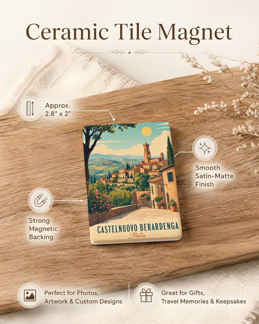 Castelnuovo Berardenga Italy Fridge Magnet, Tuscany Town Souvenir Magnet, Italian Travel Keepsake Magnet