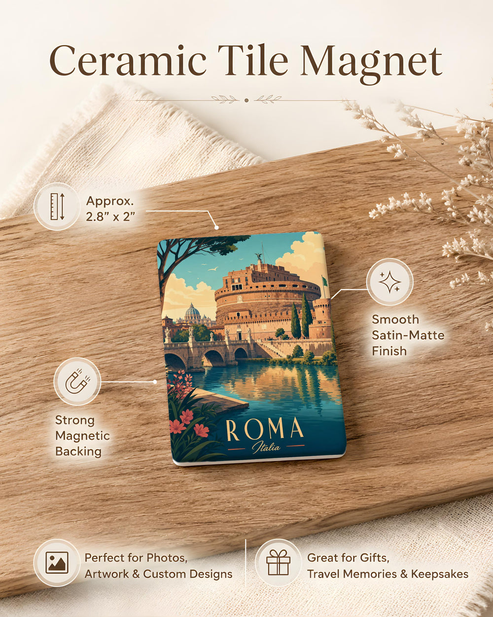Castel Sant'Angelo Fridge Magnet, Rome Italy Souvenir Magnet, Tiber River Landmark Travel Gift, Vatican City Trip Keepsake