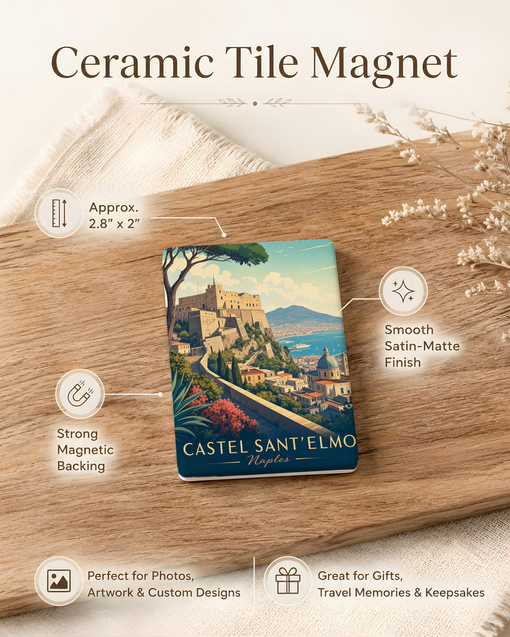 Castel Sant’Elmo Naples Fridge Magnet, Italy Travel Souvenir, Naples Landmark Keepsake, Castle View Magnet, Napoli Gift