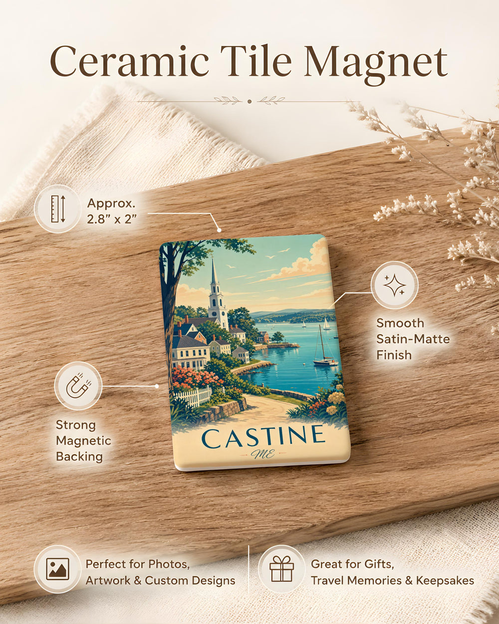 Castine Maine Fridge Magnet, Coastal New England Town Souvenir Magnet, Castine ME Travel Keepsake Refrigerator Magnet