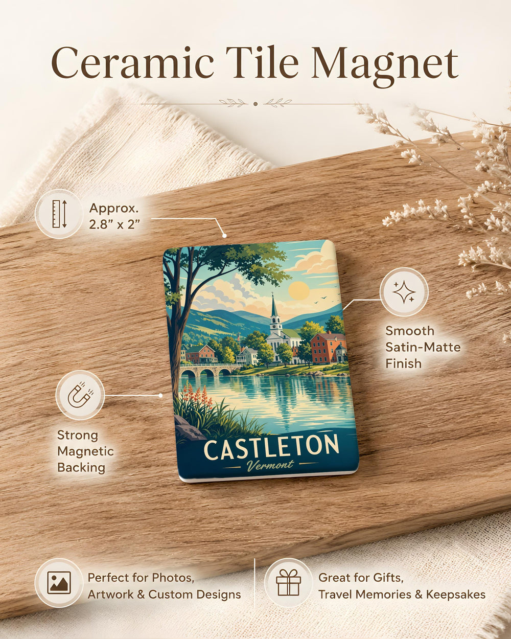 Castleton VT Fridge Magnet, Castleton Vermont Souvenir Magnet, Rutland County Travel Keepsake, New England Gift