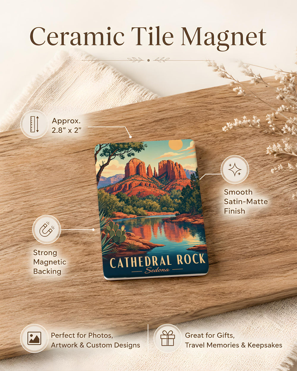 Cathedral Rock Sedona Arizona Fridge Magnet, Red Rock Landmark Souvenir Magnet, Desert Southwest Travel Gift