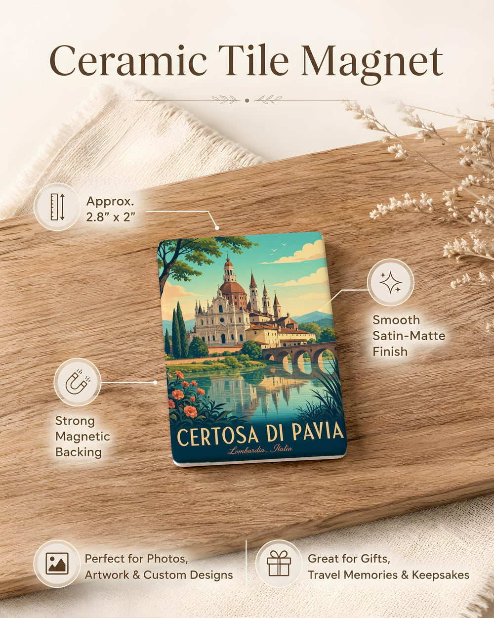 Certosa di Pavia Fridge Magnet, Italian Monastery Landmark Souvenir, Pavia Italy Travel Keepsake Magnet