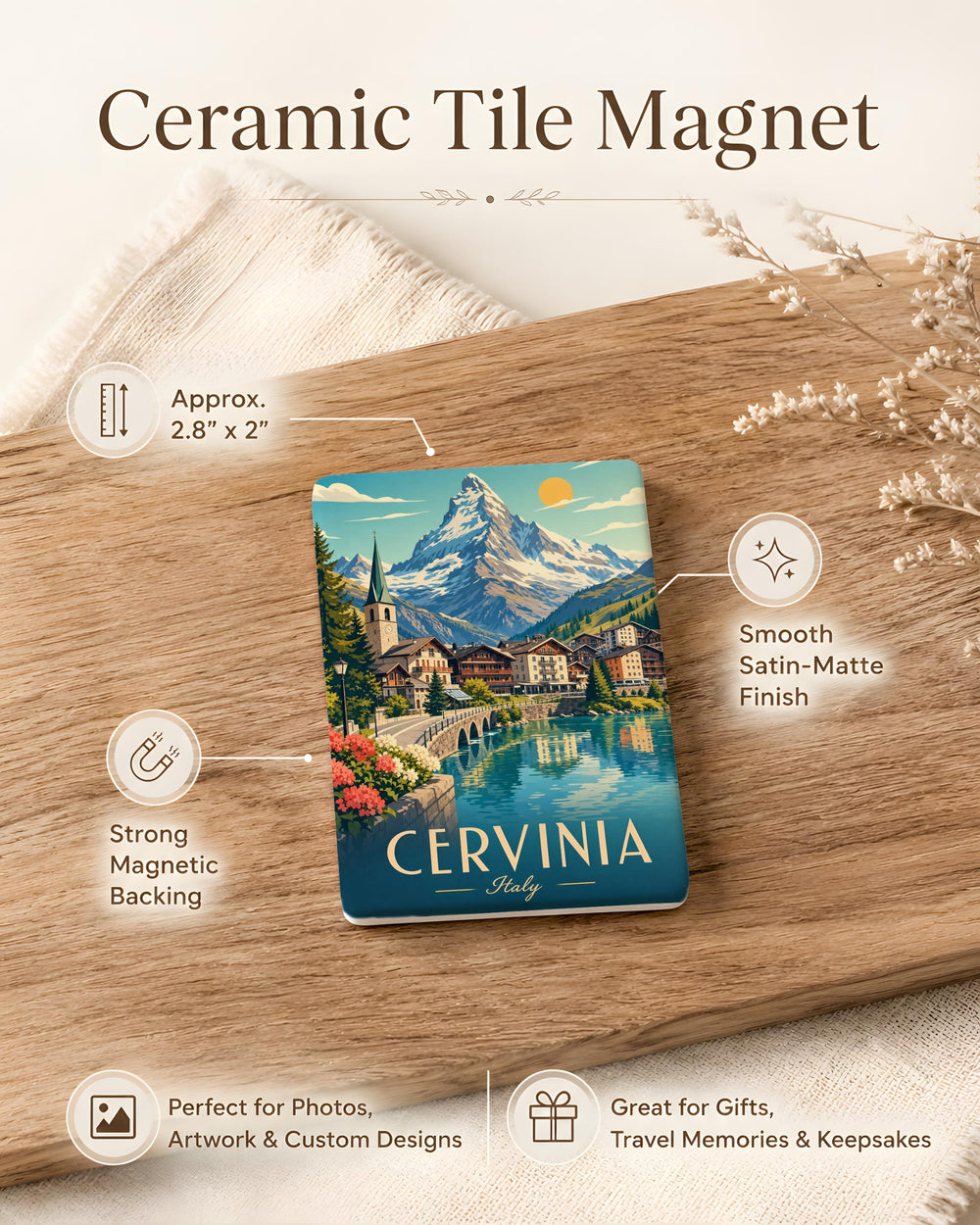 Cervinia Italy Fridge Magnet, Breuil-Cervinia Travel Souvenir, Matterhorn Mountain Resort Keepsake Magnet