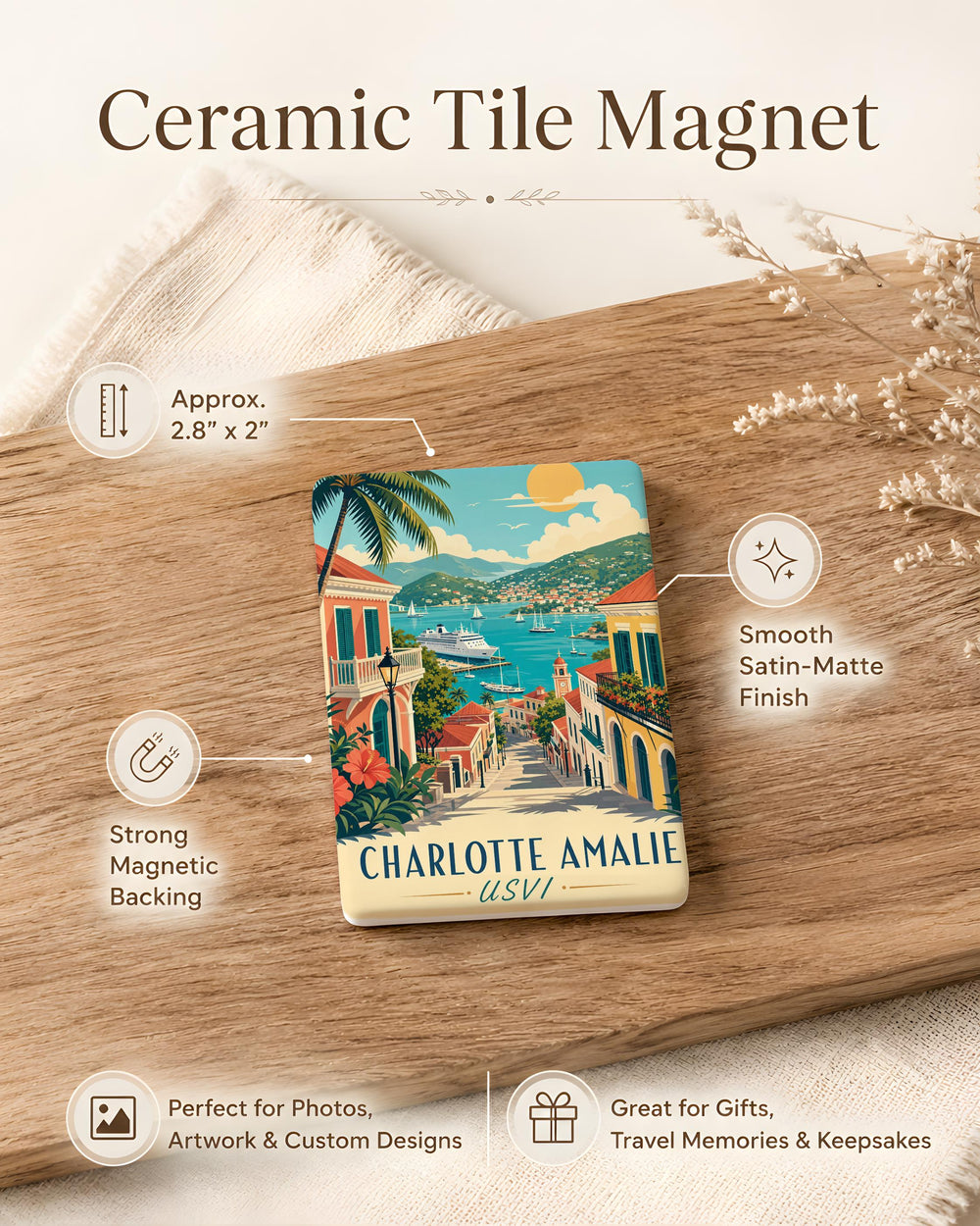Charlotte Amalie USVI Fridge Magnet, St Thomas Virgin Islands Souvenir Magnet, Caribbean Travel Gift, Island Vacation Keepsake