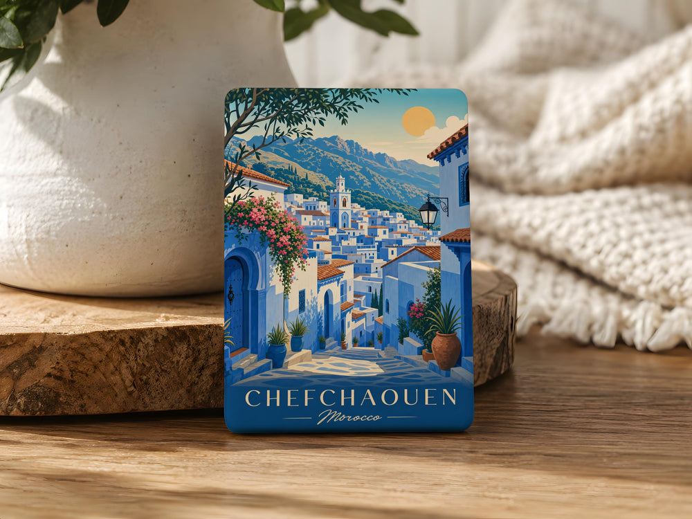 Chefchaouen Morocco Fridge Magnet, Blue City Medina Alley Travel Souvenir, Moroccan Mountain Town Keepsake Magnet