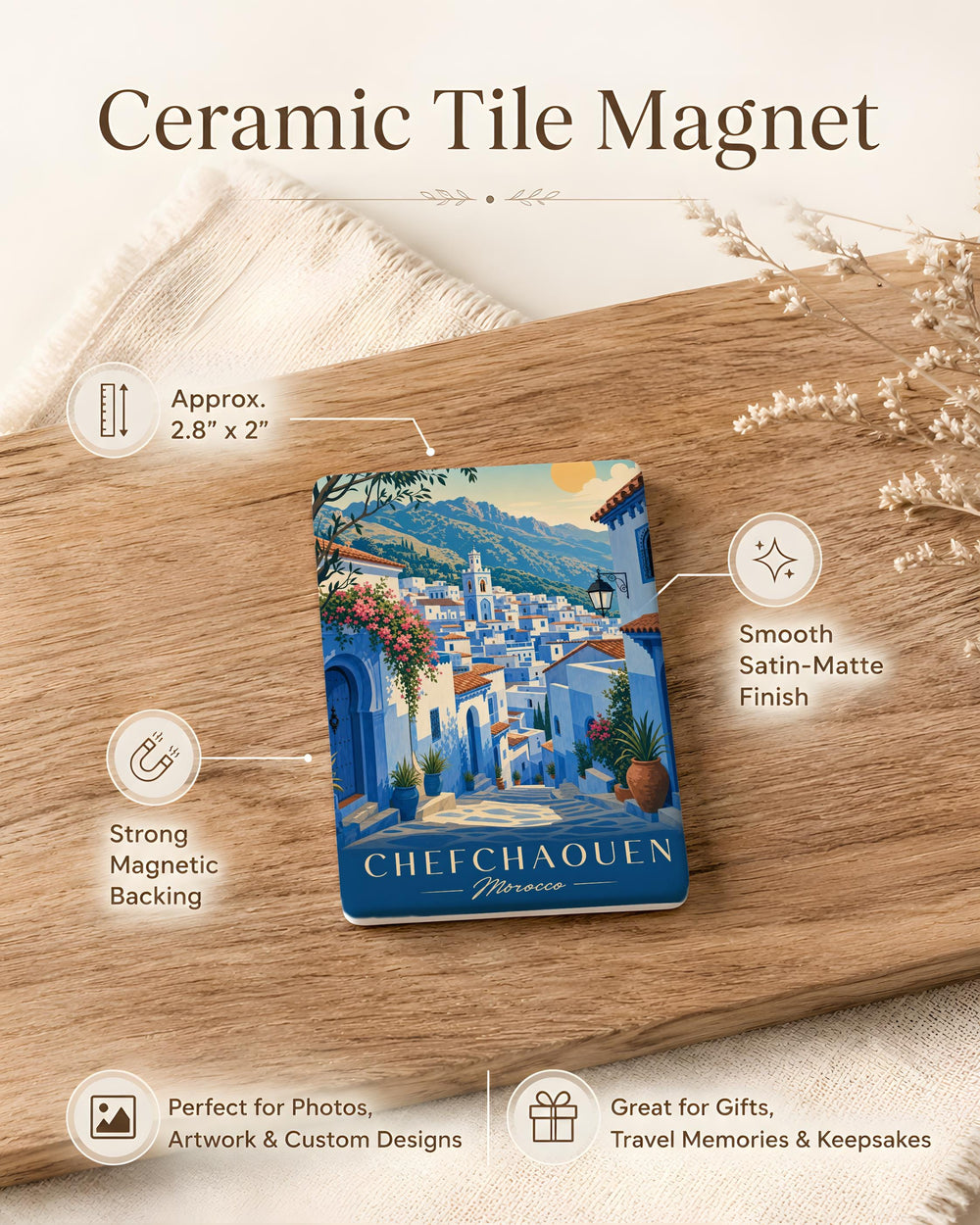 Chefchaouen Morocco Fridge Magnet, Blue City Medina Alley Travel Souvenir, Moroccan Mountain Town Keepsake Magnet