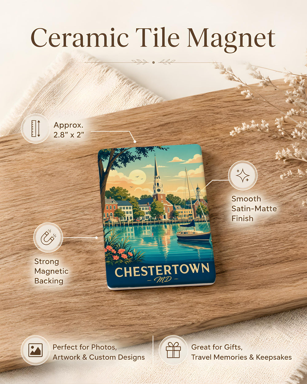 Chestertown MD Fridge Magnet, Chestertown Maryland Souvenir Magnet, Kent County Travel Gift, Eastern Shore Keepsake Magnet