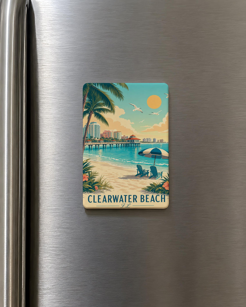 Clearwater Beach FL Fridge Magnet, Florida Beach Souvenir Magnet, Coastal Vacation Travel Gift, Clearwater Florida Keepsake