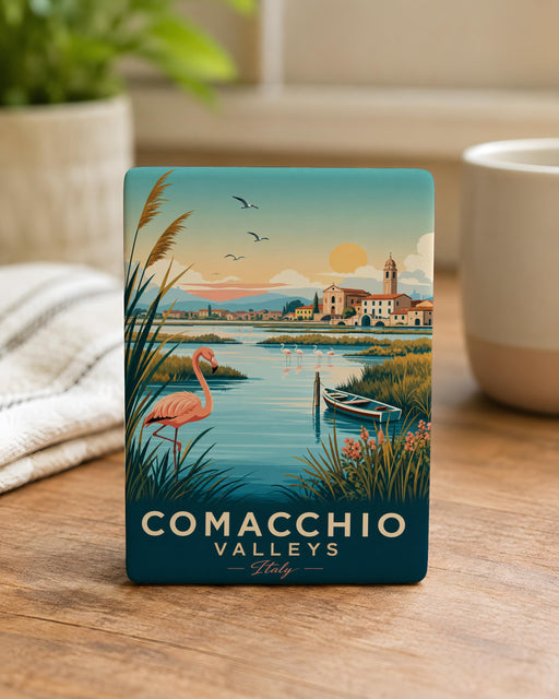Comacchio Valleys Fridge Magnet, Italy Wetlands Landscape Souvenir, Emilia-Romagna Travel Keepsake Magnet