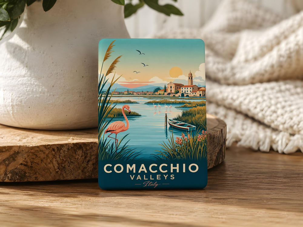 Comacchio Valleys Fridge Magnet, Italy Wetlands Landscape Souvenir, Emilia-Romagna Travel Keepsake Magnet