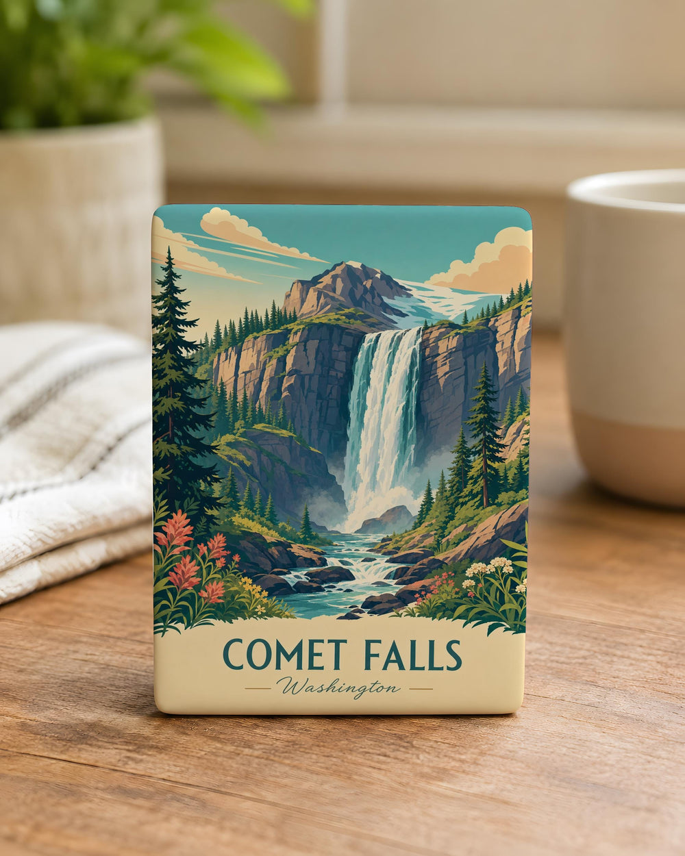 Comet Falls Fridge Magnet, Waterfall and Forest Landscape Souvenir Magnet, Nature Travel Keepsake Magnet
